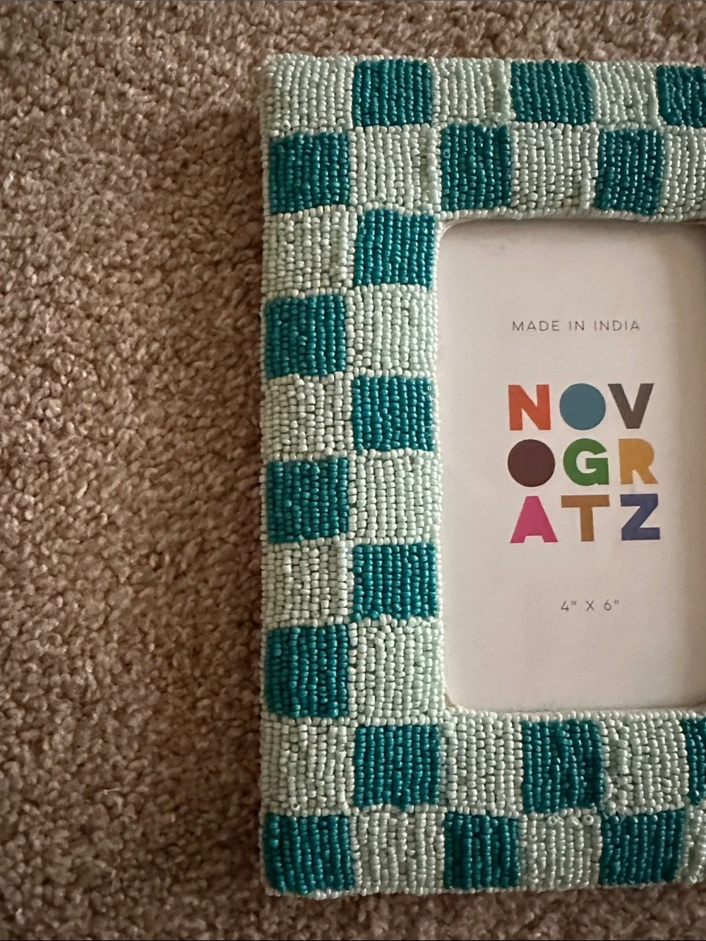 NOVOGRATZ Teal & Light Blue Checkered Beaded Picture Frame